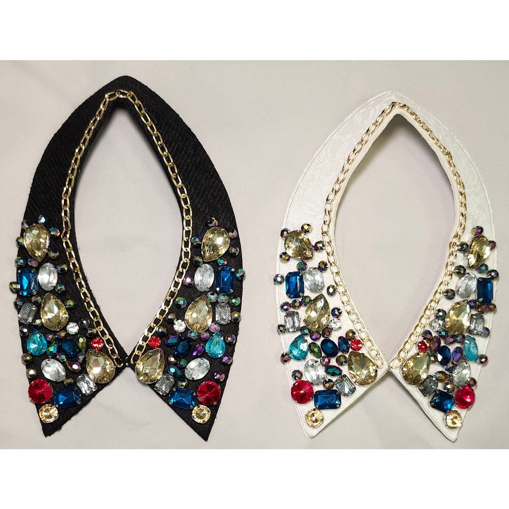 Women's False Collar Detachable Colorful Crystals Lapel, One Size (set of 2)